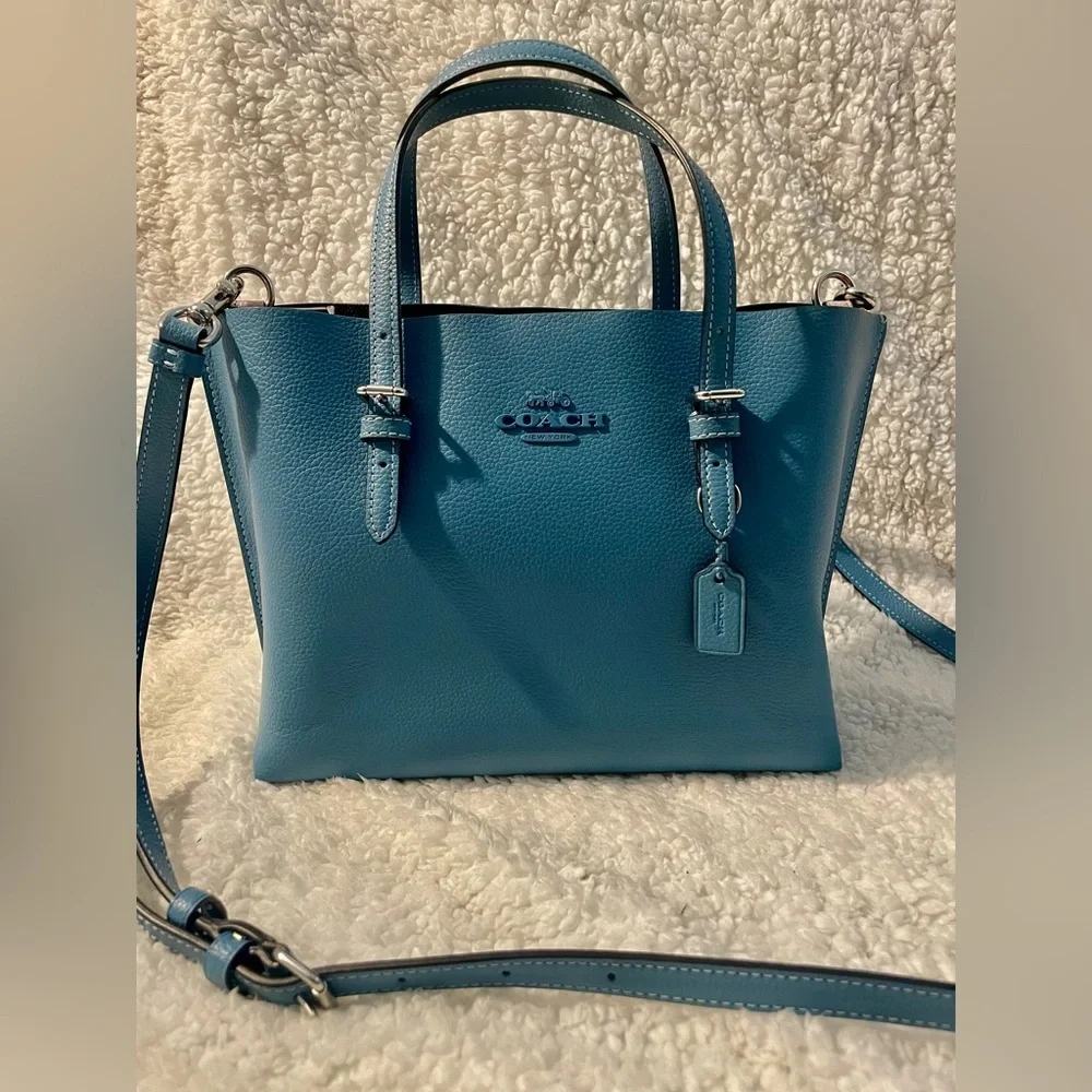Coach Blue Pebbled Leather Tote Bag - Picture 3 of 17